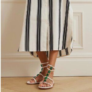 miss left White Chic Jewelled T-Strap Flat Gladiator Open Toe Buckled Sandals